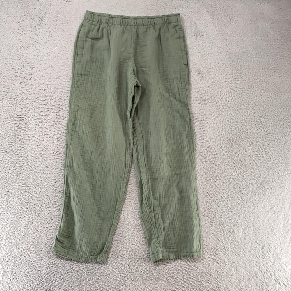 Coldwater Creek Pants Womens Small Petite Green Cotton Gauze Ankle Beachy Summer